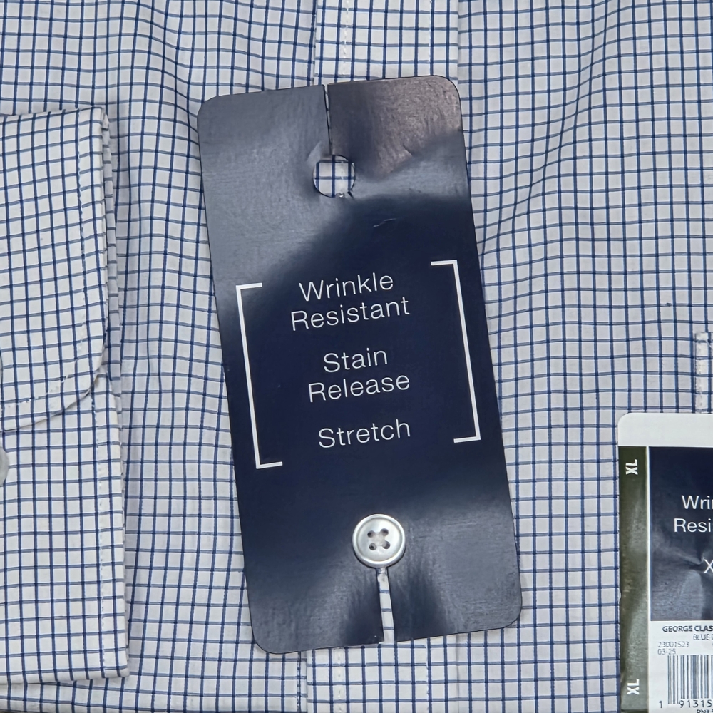 George Mens Dress Shirt Bundle Lot 2 NWT Blue Check Stretch L XL Business Career - Picture 2 of 6